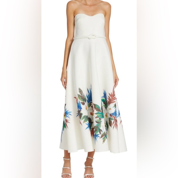 Badgley Mischka Floral Strapless Scuba Dress - Picture 4 of 9